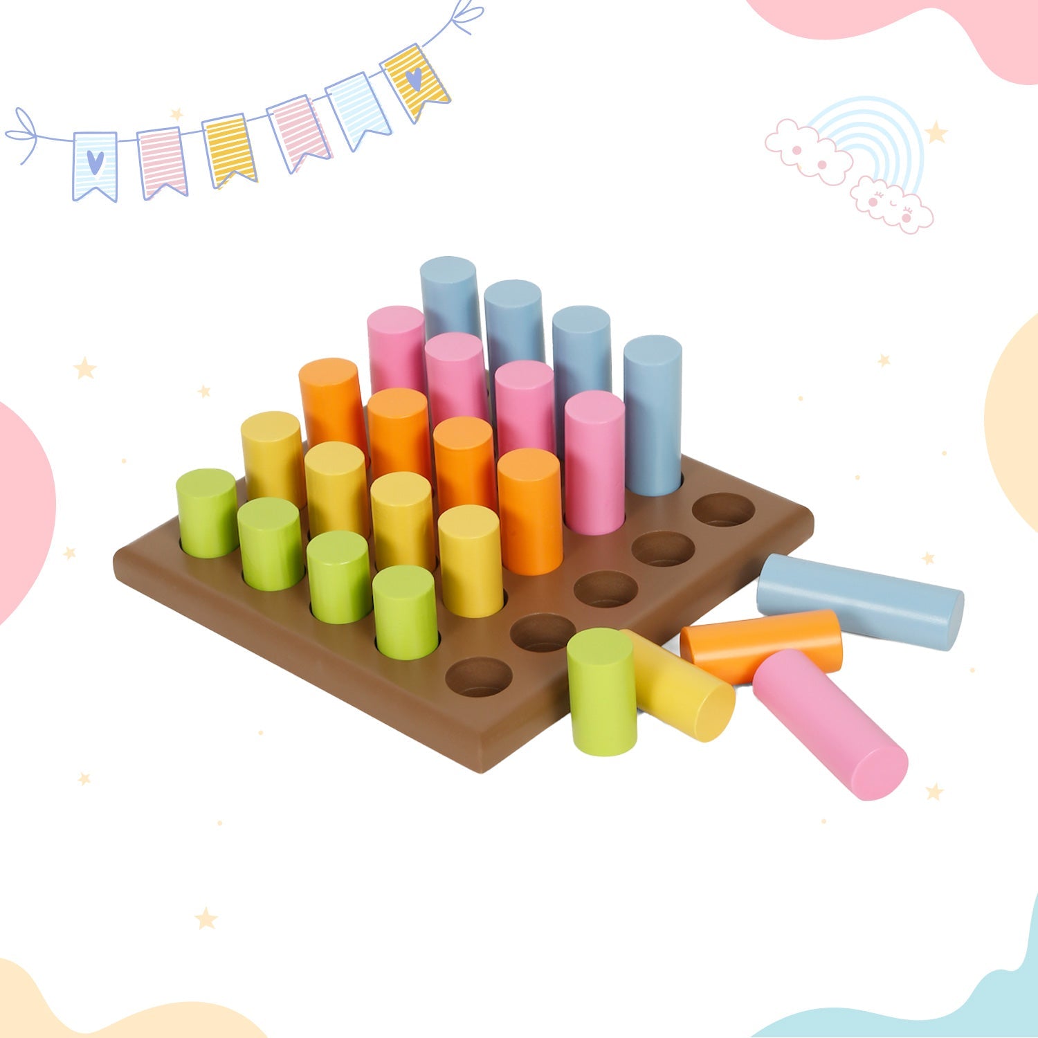 LITTLE GINNIE Wooden Grading Cylinders Montessori Learning Toy for Kids 3+ Years | Size & Color Recognition | Educational Toy for Early Numeracy - LG - PBX - GRADNG - CYL