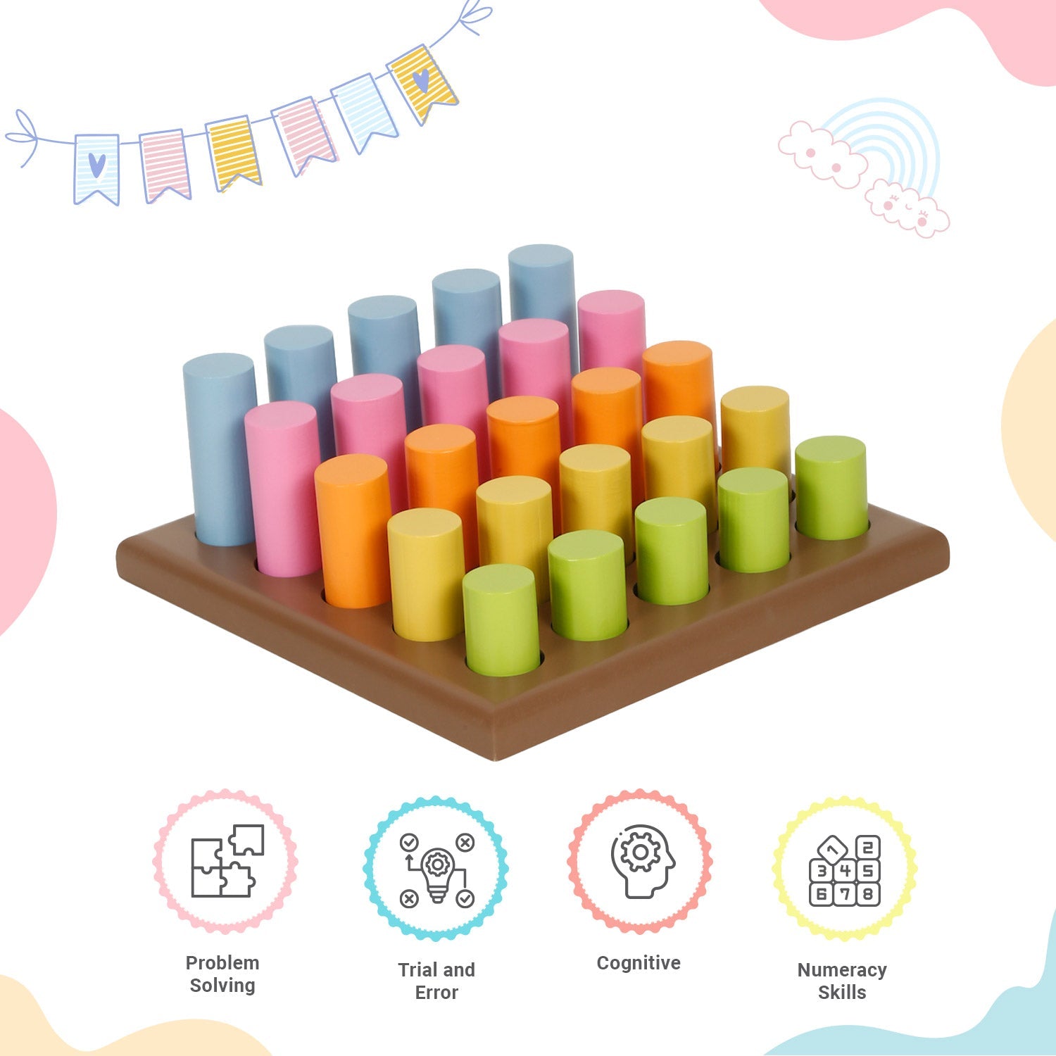 LITTLE GINNIE Wooden Grading Cylinders Montessori Learning Toy for Kids 3+ Years | Size & Color Recognition | Educational Toy for Early Numeracy - LG - PBX - GRADNG - CYL