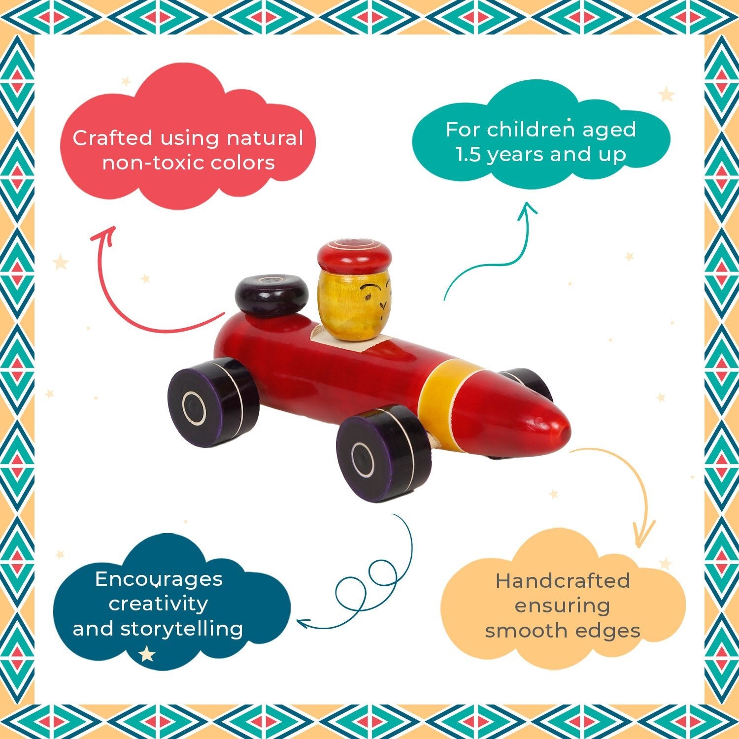 Little Ginnie Wooden Racing Car - Handcrafted Toy Car for Kids | Return & Birthday Gift - LG - CP - RCAR - 01