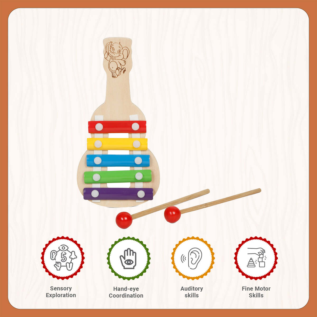 Little Ginnie Wooden Xylophone Musical Toys for Kids, 5 Nodes 2 Mallets - Multicolor - LG - CP - XYLO