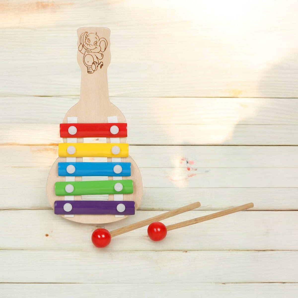 Little Ginnie Wooden Xylophone Musical Toys for Kids, 5 Nodes 2 Mallets - Multicolor - LG - CP - XYLO
