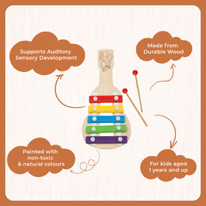 Little Ginnie Wooden Xylophone Musical Toys for Kids, 5 Nodes 2 Mallets - Multicolor - LG - CP - XYLO