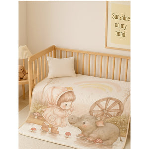 Little Girl & Rhino print Super Soft Breathable pure Muslin cotton Blanket for Infants - Bedding