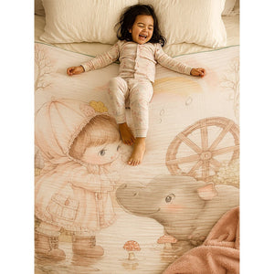 Little Girl & Rhino print Super Soft Breathable pure Muslin cotton Blanket for Infants - Bedding