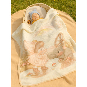 Little Girl & Rhino print Super Soft Breathable pure Muslin cotton Blanket for Infants - Bedding