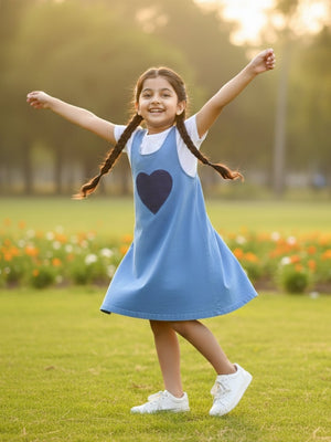 Little Hearts Club Girls Denim Pinafore Dress - 1 - 2 Years Girls Casual Wear