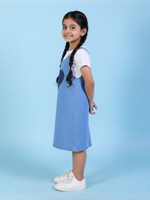 Little Hearts Club Girls Denim Pinafore Dress - 1 - 2 Years Girls Casual Wear