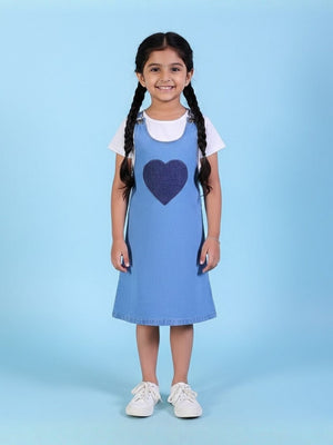Little Hearts Club Girls Denim Pinafore Dress - 1 - 2 Years Girls Casual Wear