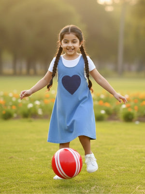Little Hearts Club Girls Denim Pinafore Dress - 1 - 2 Years Girls Casual Wear