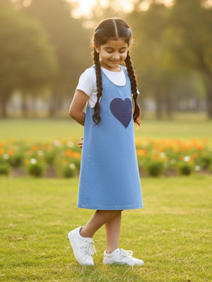 Little Hearts Club Girls Denim Pinafore Dress - 1 - 2 Years Girls Casual Wear