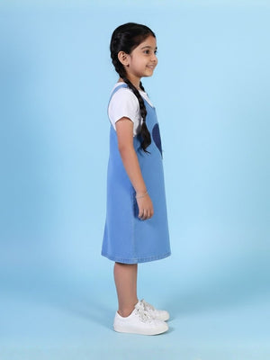 Little Hearts Club Girls Denim Pinafore Dress - 1 - 2 Years Girls Casual Wear