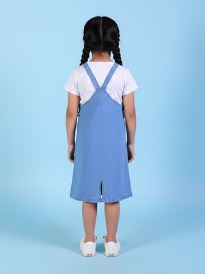 Little Hearts Club Girls Denim Pinafore Dress - 1 - 2 Years Girls Casual Wear