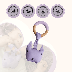 Little Rawr Wood Plush Rattle Teether Toy - Kitty(Purple) - LPKLA