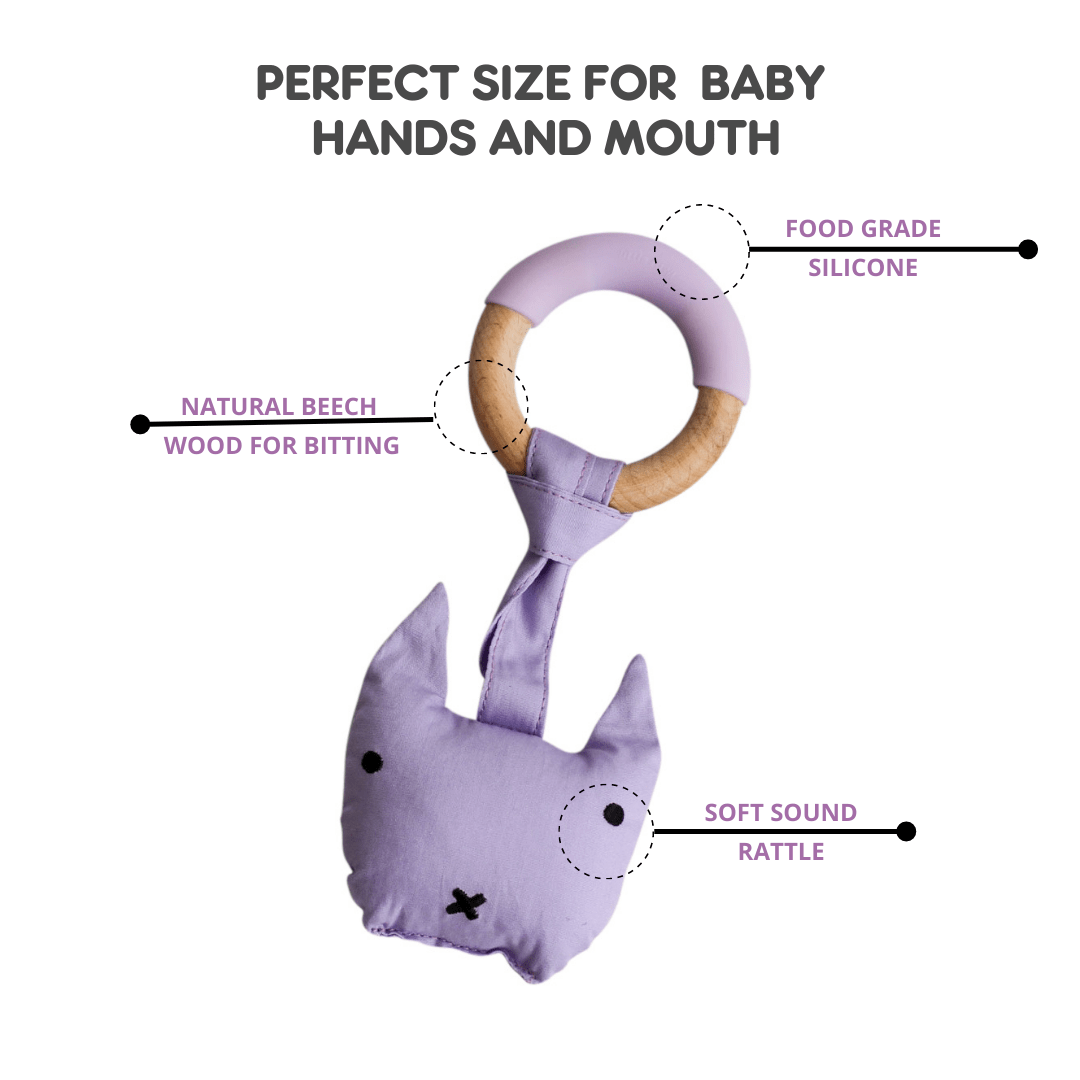 Little Rawr Wood Plush Rattle Teether Toy - Kitty(Purple) - LPKLA