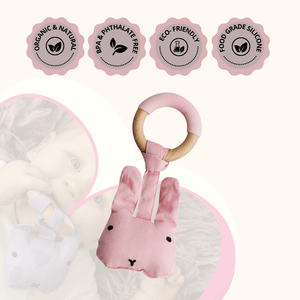 Little Rawr Wood Plush Rattle Teether Toy - Rabbit(Pink) - LPRFF
