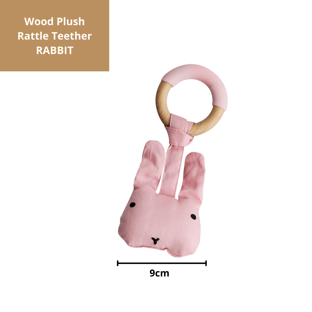 Little Rawr Wood Plush Rattle Teether Toy - Rabbit(Pink) - LPRFF