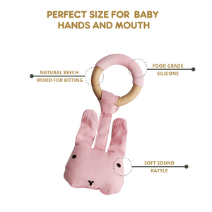 Little Rawr Wood Plush Rattle Teether Toy - Rabbit(Pink) - LPRFF
