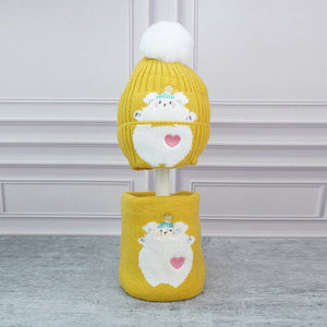 Little Surpise Box , 2pcs Occur White Bear themed Beanie Winter Cap with matching Neck Cuff style Muffler for Kids, 4 - 10 Years - 4 - 10 Years Winter Wear