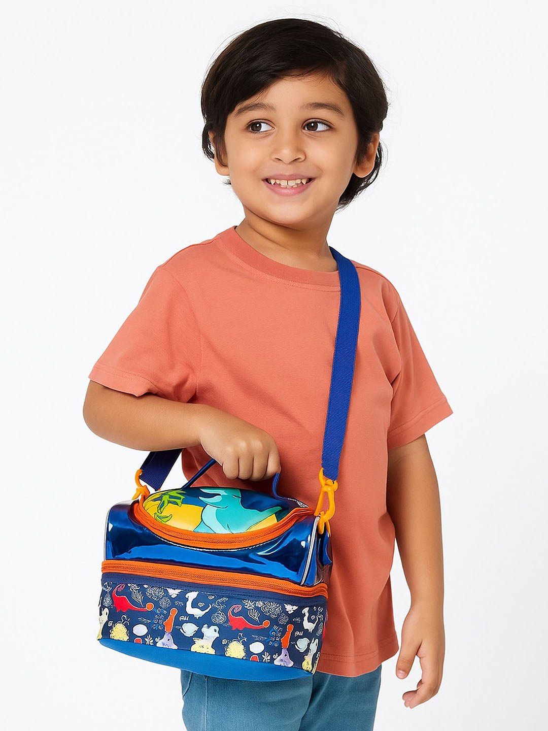 Little Surpise Box, Double Compartment Insulated Lunch Bag For Kids - LSB - LBAG - DINO - BLU