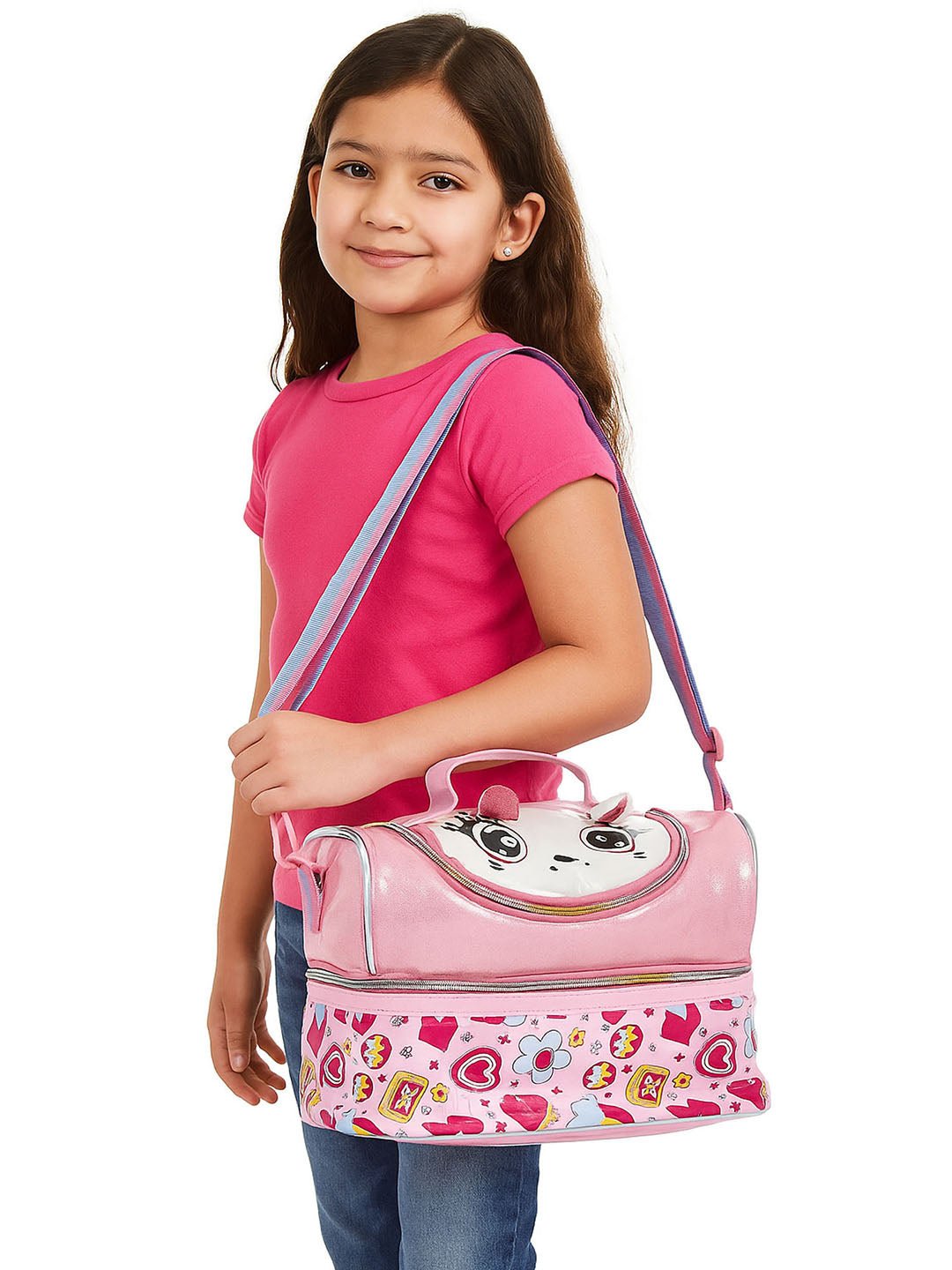Little Surpise Box, Double Compartment Insulated Lunch Bag For Kids - LSB - LBAG - CAT - PNK