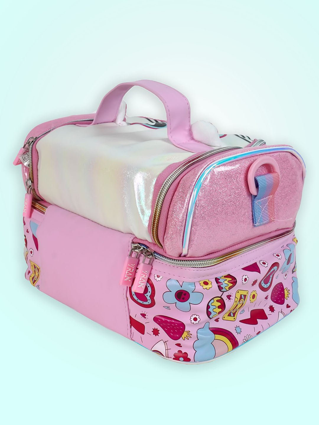 Little Surpise Box, Double Compartment Insulated Lunch Bag For Kids - LSB - LBAG - CAT - PNK