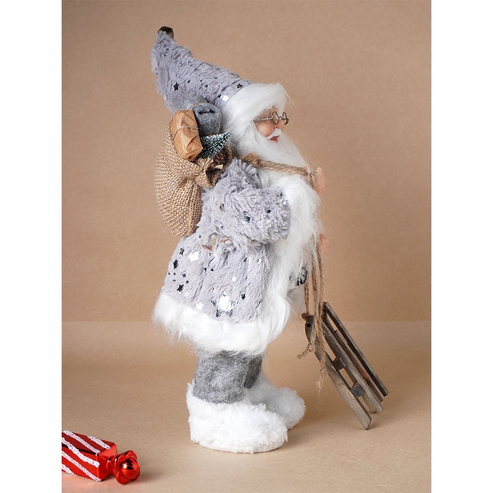 Little Surprise Box 12 inches Grey Shiny hanging sledge Santa , Christmas Home and Table Décor - Christmas Decor