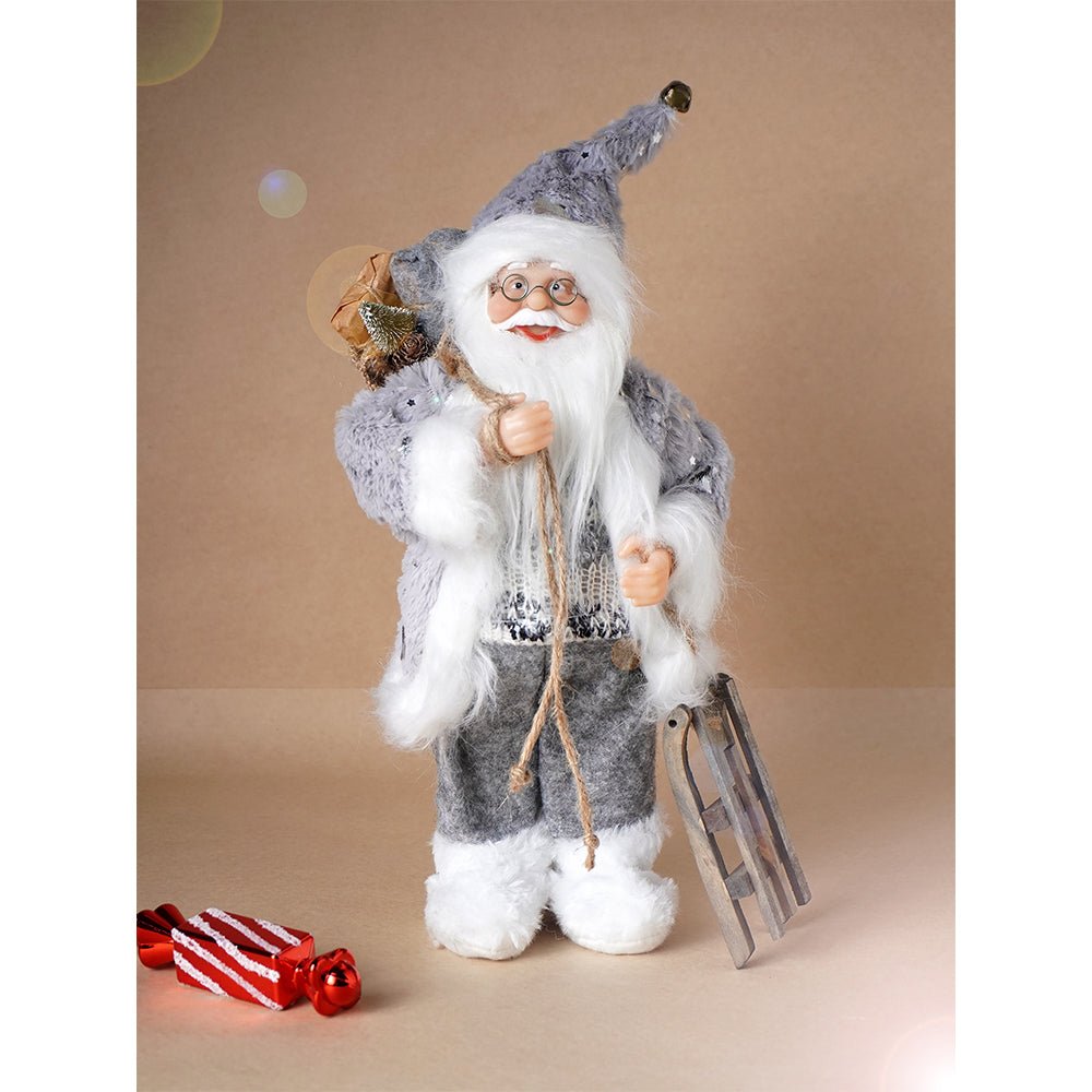Little Surprise Box 12 inches Grey Shiny hanging sledge Santa , Christmas Home and Table Décor - Christmas Decor