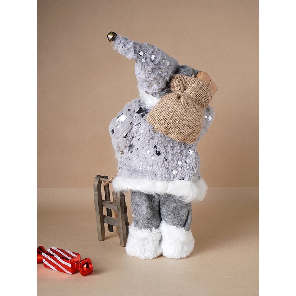 Little Surprise Box 12 inches Grey Shiny hanging sledge Santa , Christmas Home and Table Décor - Christmas Decor