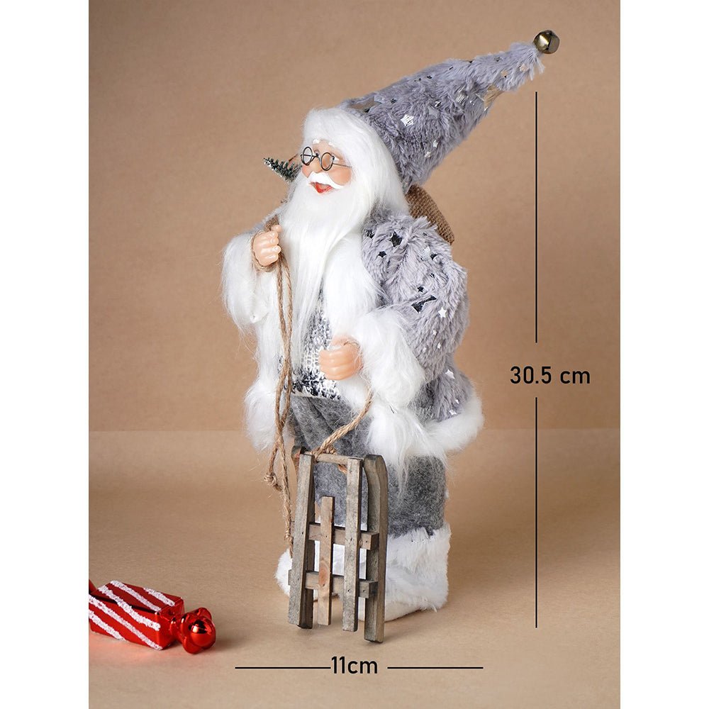 Little Surprise Box 12 inches Grey Shiny hanging sledge Santa , Christmas Home and Table Décor - Christmas Decor