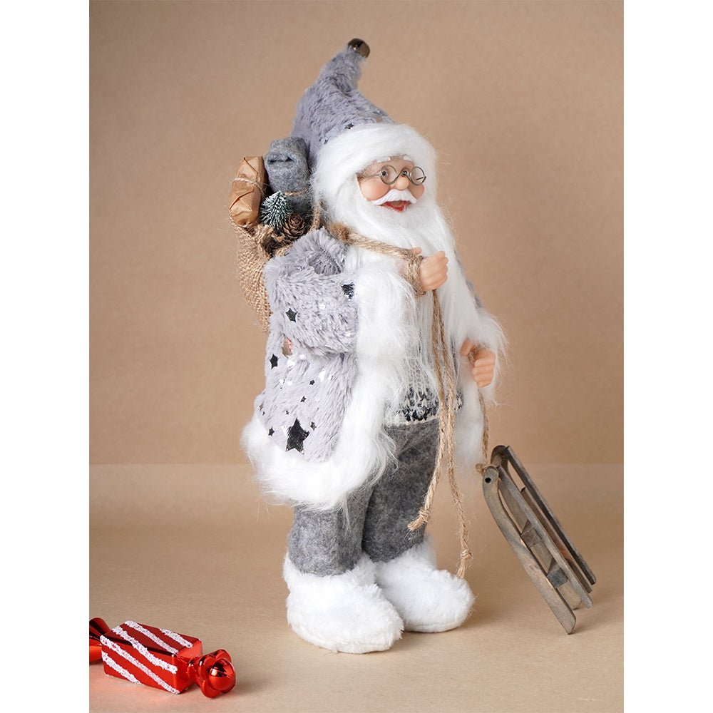 Little Surprise Box 12 inches Grey Shiny hanging sledge Santa , Christmas Home and Table Décor - Christmas Decor