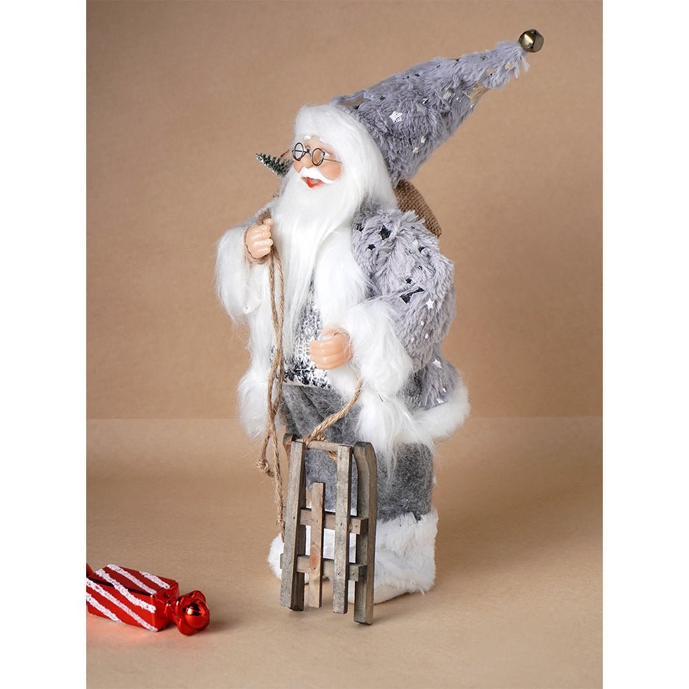 Little Surprise Box 12 inches Grey Shiny hanging sledge Santa , Christmas Home and Table Décor - Christmas Decor