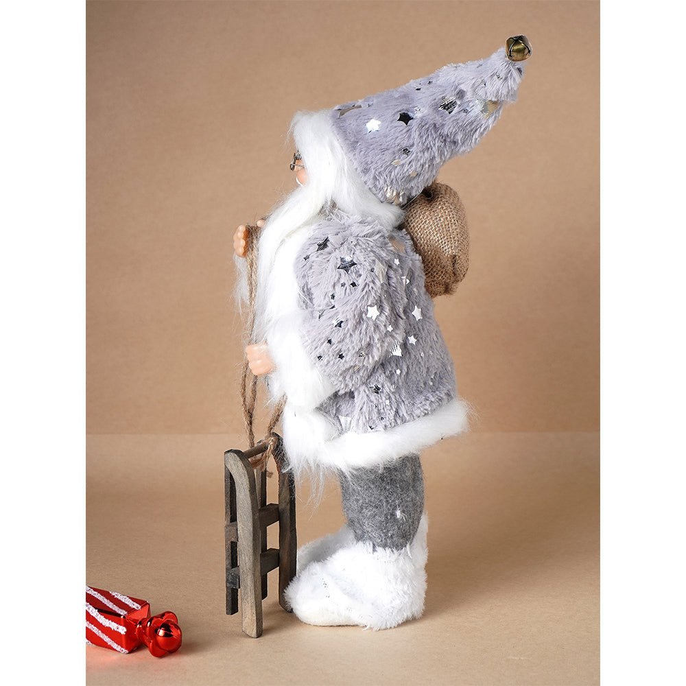 Little Surprise Box 12 inches Grey Shiny hanging sledge Santa , Christmas Home and Table Décor - Christmas Decor