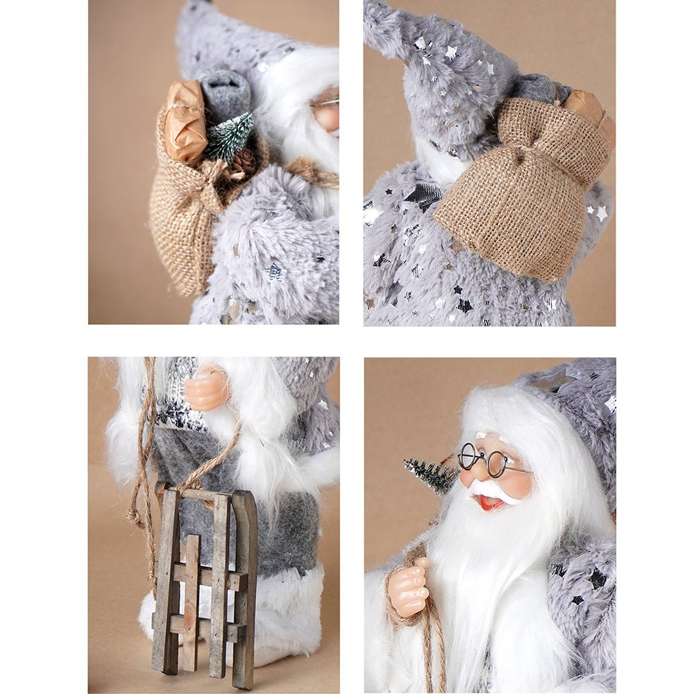 Little Surprise Box 12 inches Grey Shiny hanging sledge Santa , Christmas Home and Table Décor - Christmas Decor