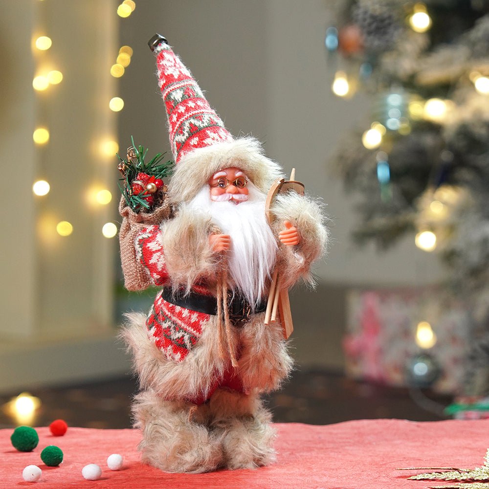 Little Surprise Box 12 inches Red & Olive Snowflakes Santa , Christmas Home and Table Décor - Christmas Decor