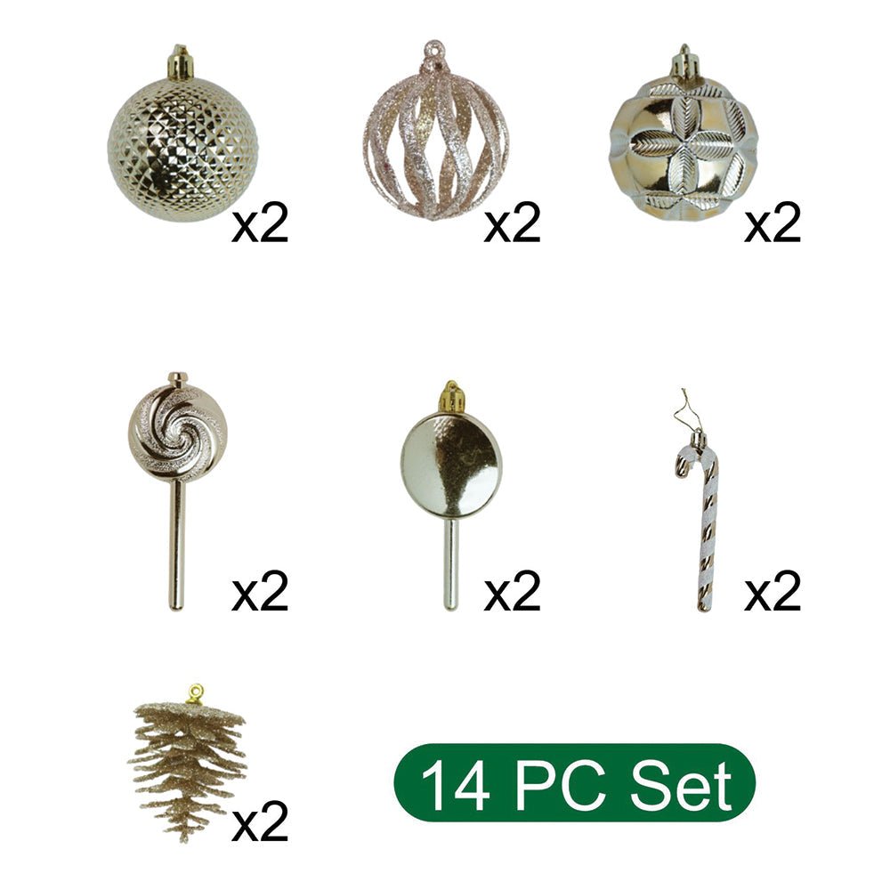 Little Surprise Box 14 pcs Champagne Gold & white themed Christmas Balls tree hanging, XMAS Decoration set. - Christmas Decor