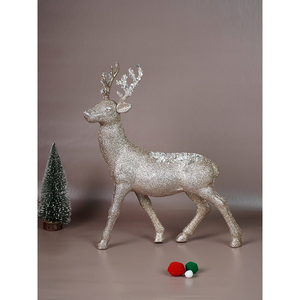 Little Surprise Box 15 inches White Sequence Gold Reindeer Christmas Décor and Decoration - Christmas Decor