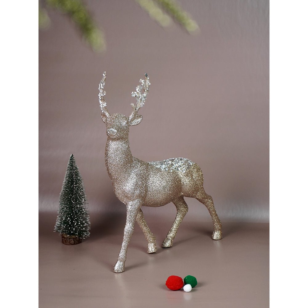 Little Surprise Box 15 inches White Sequence Gold Reindeer Christmas Décor and Decoration - Christmas Decor