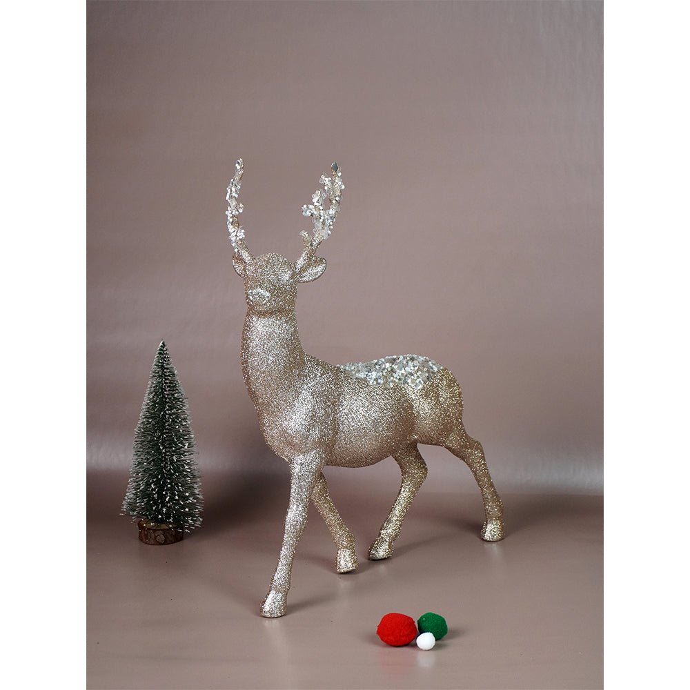 Little Surprise Box 15 inches White Sequence Gold Reindeer Christmas Décor and Decoration - Christmas Decor