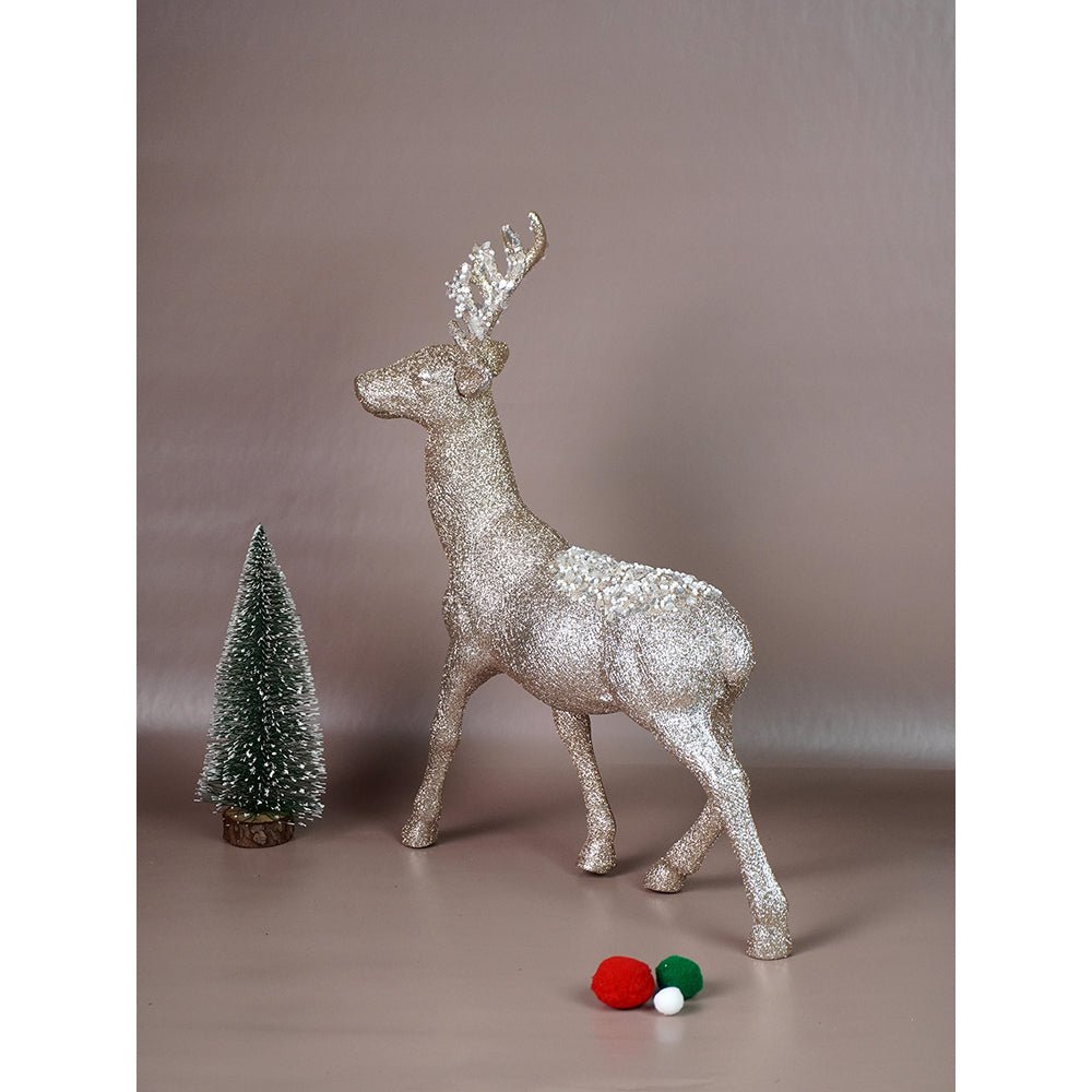Little Surprise Box 15 inches White Sequence Gold Reindeer Christmas Décor and Decoration - Christmas Decor