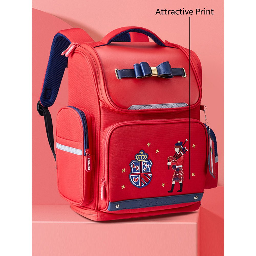 Little Surprise Box 15.5inch, Red Bow London Theme Ergonomic School Backpack for Kids - LSB-BG-REDBWLNDBIG