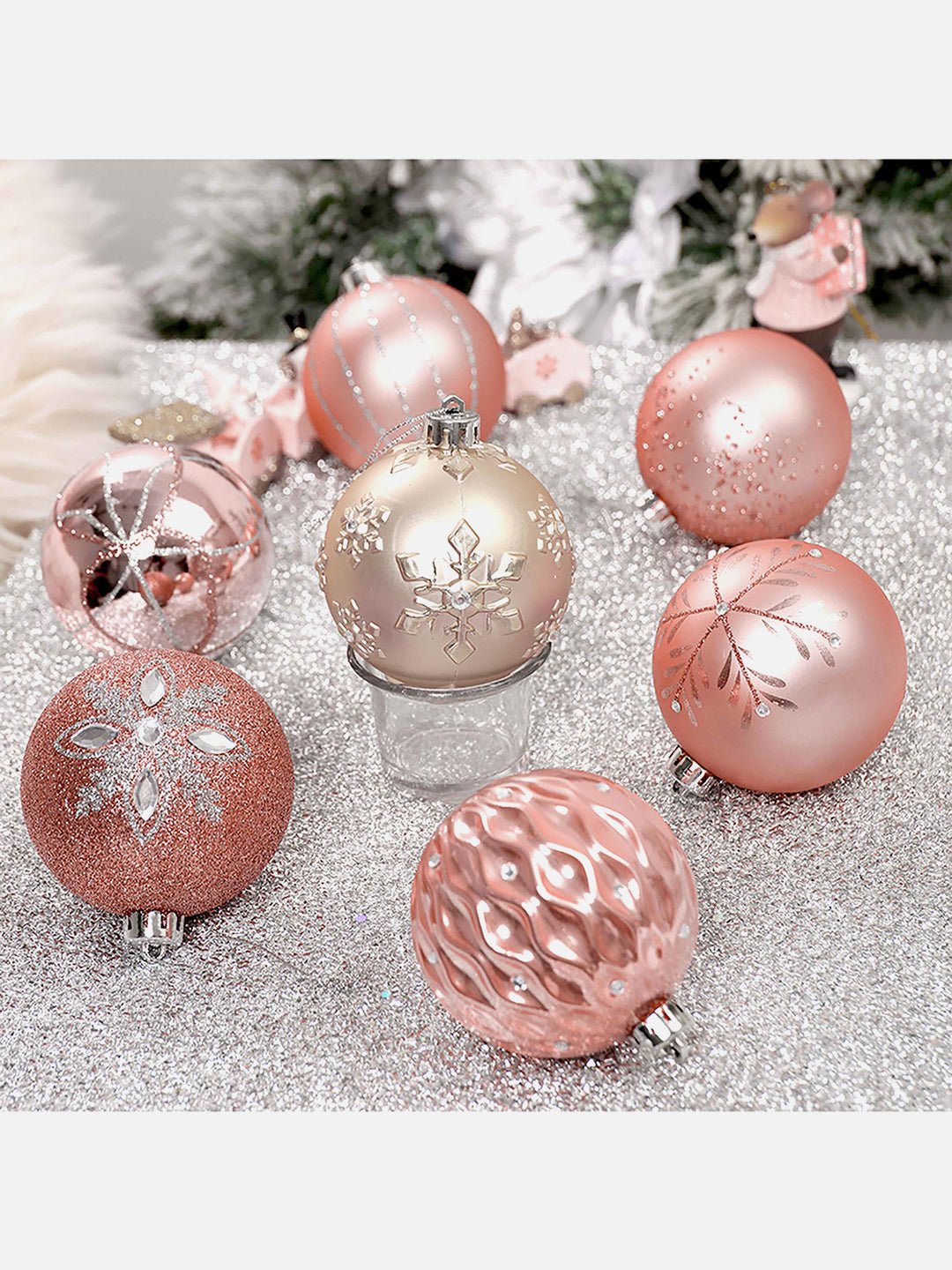 Little Surprise Box, 16 pcs Christmas Ball Tree ornaments XMAS Decoration Set - 16PEACH Christmas Decor