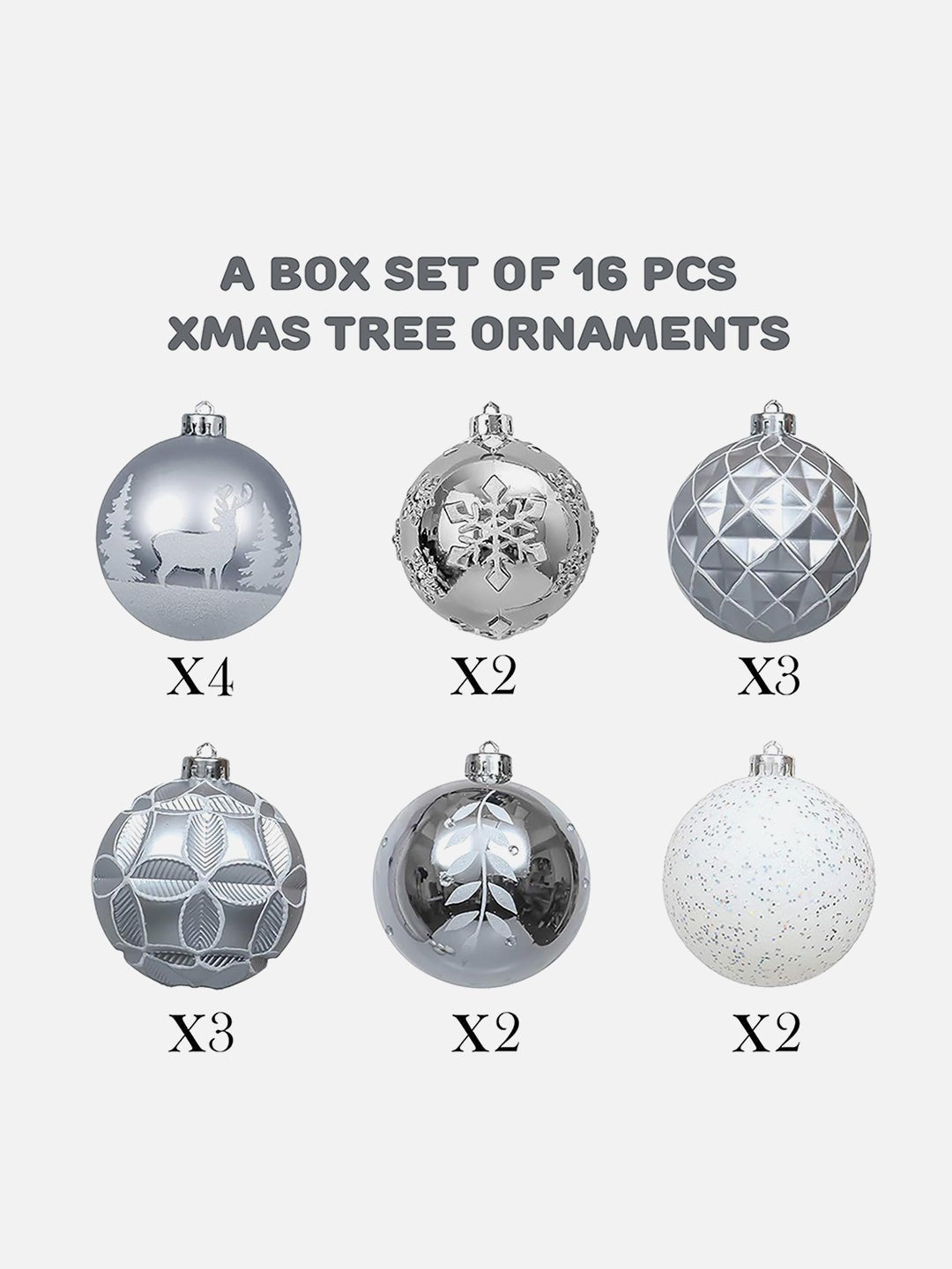 Little Surprise Box, 16 pcs Christmas Ball Tree ornaments XMAS Decoration Set - 16BLSIL Christmas Decor