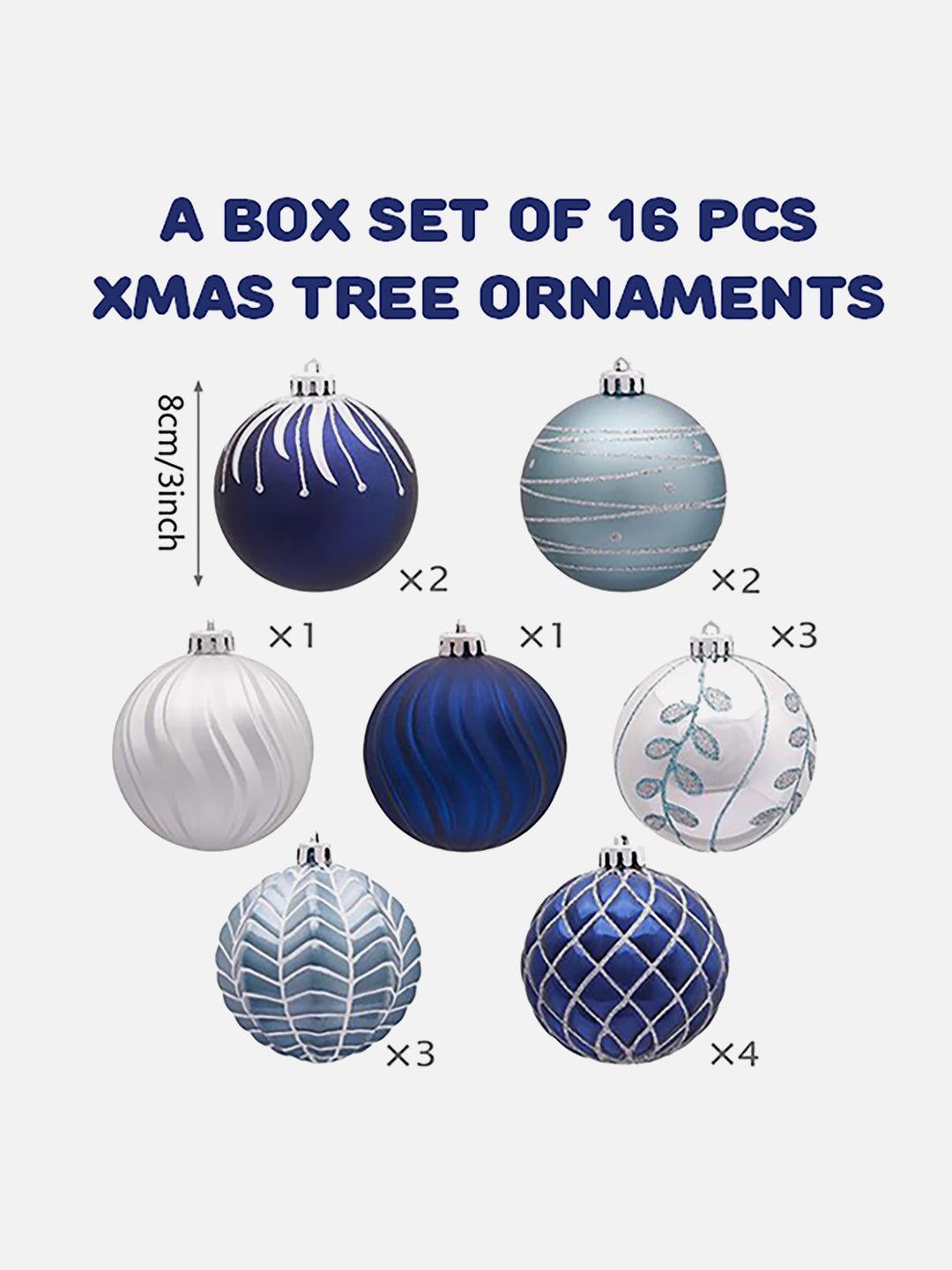 Little Surprise Box, 16 pcs Christmas Ball Tree ornaments XMAS Decoration Set - 16BLSIL Christmas Decor