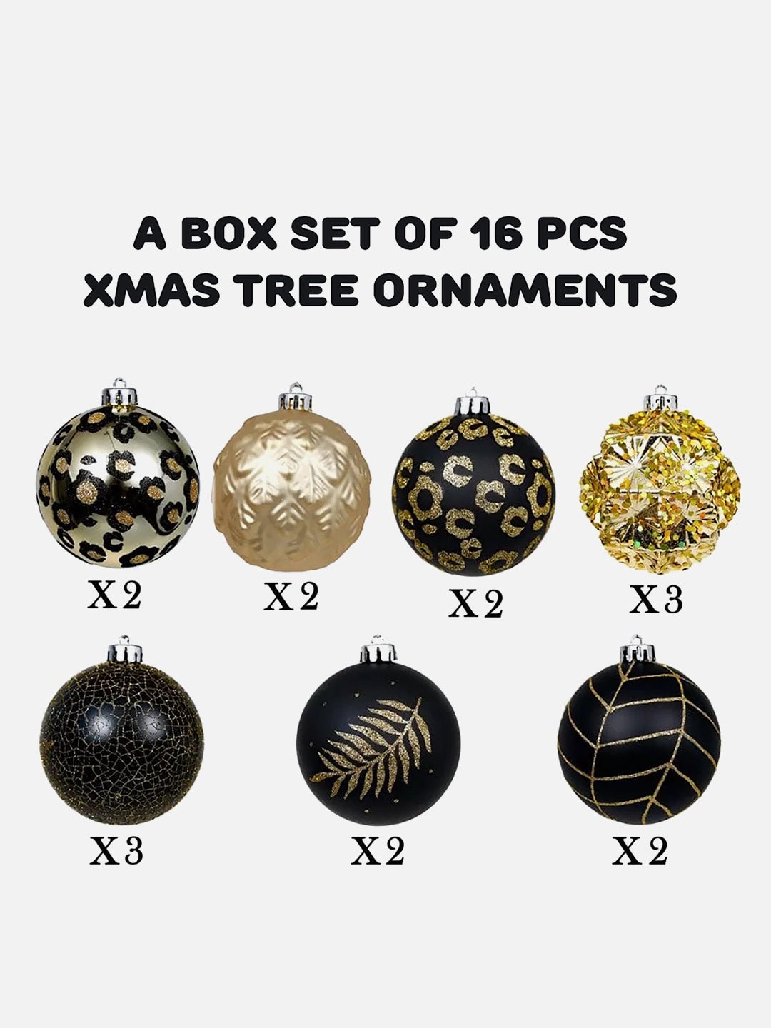 Little Surprise Box, 16 pcs Christmas Ball Tree ornaments XMAS Decoration Set - 16BKGD Christmas Decor