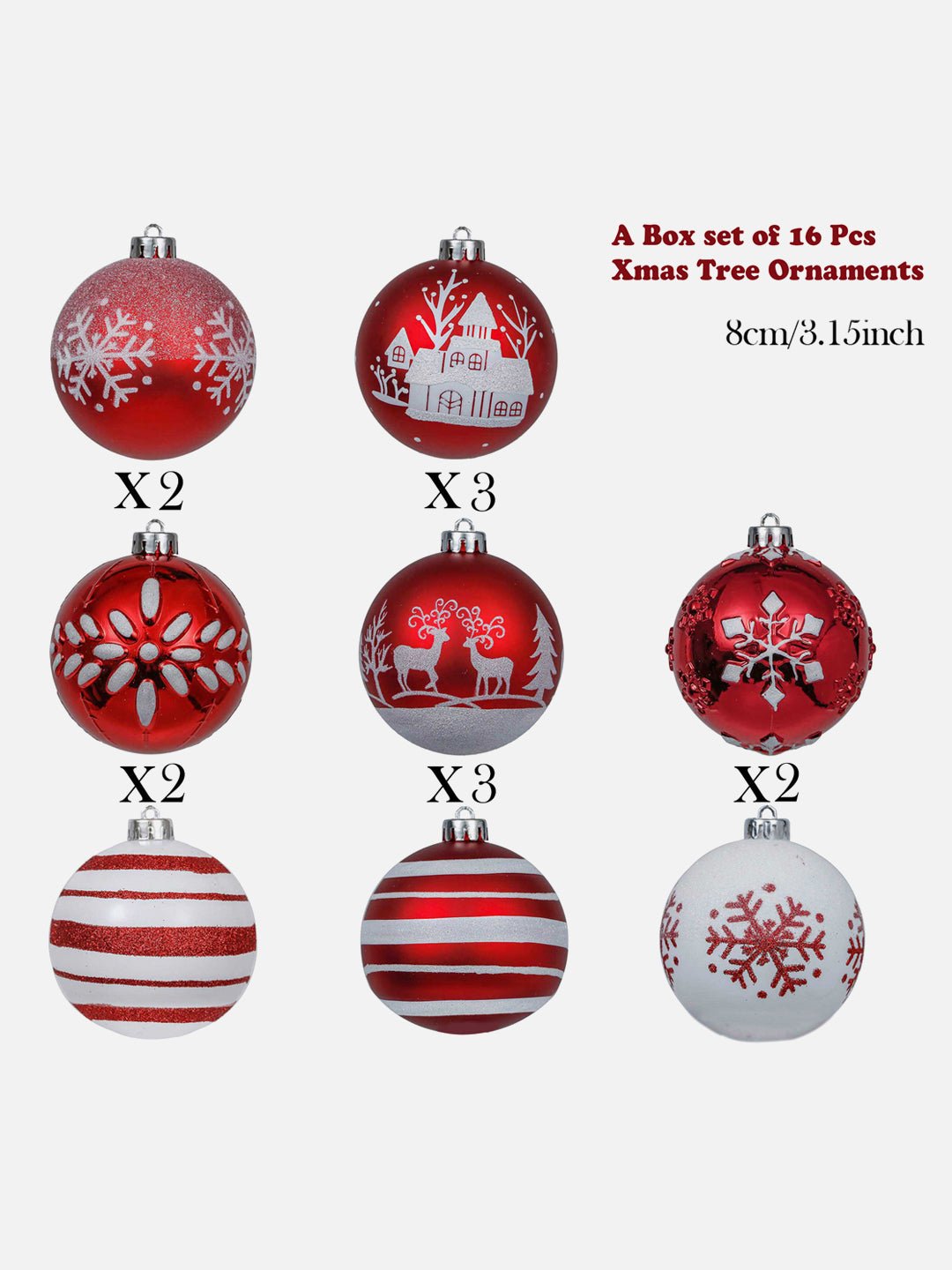 Little Surprise Box, 16 pcs Christmas Ball Tree ornaments XMAS Decoration Set - 16 - RDWT Christmas Decor