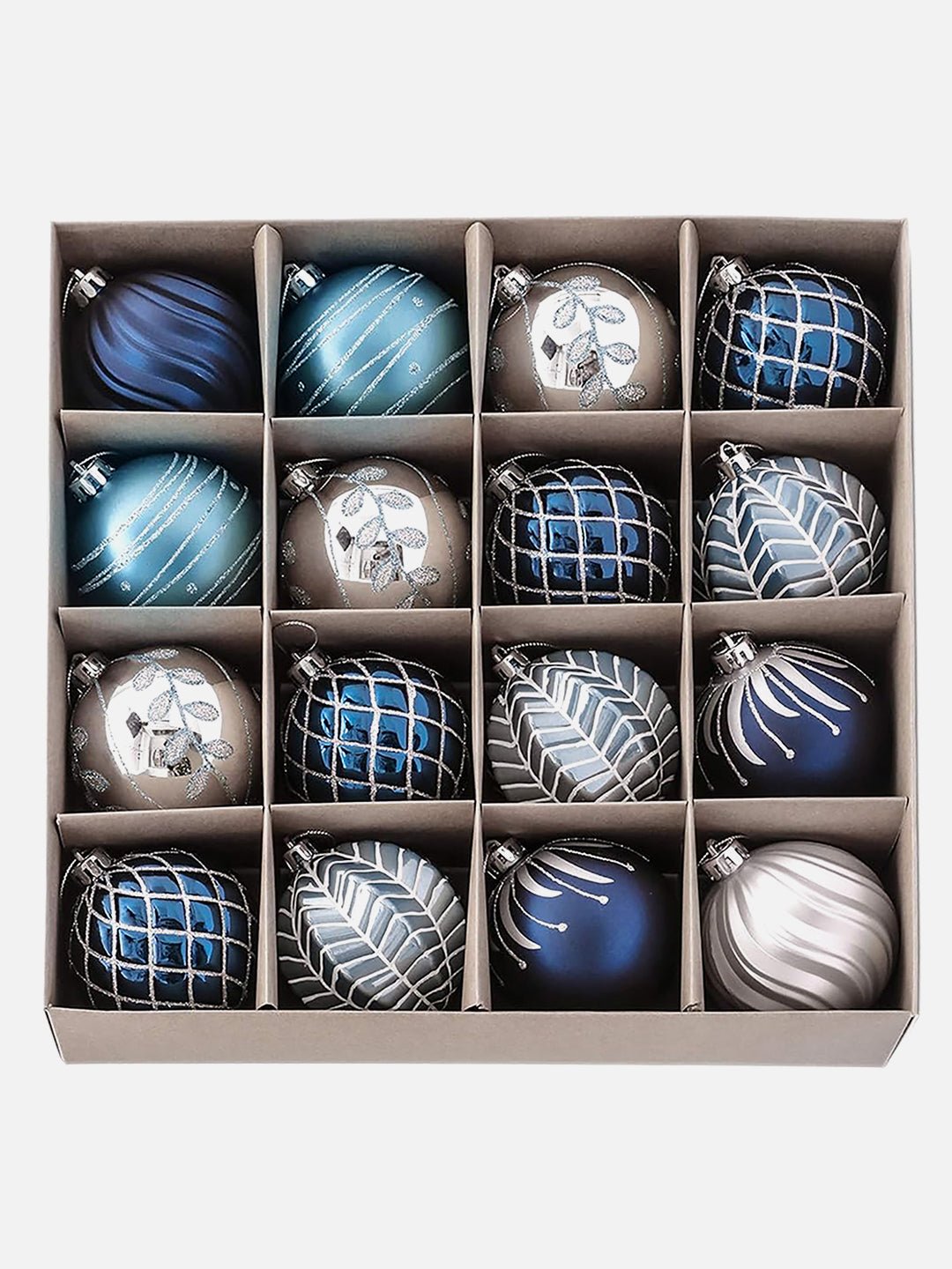 Little Surprise Box, 16 pcs Christmas Ball Tree ornaments XMAS Decoration Set - 16BLSIL Christmas Decor