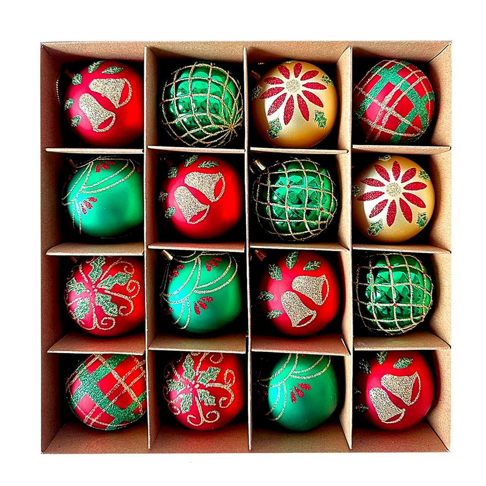 Little Surprise Box 16pcs Red Green Gold print Christmas Tree ornaments XMAS Tree decoration set - Christmas Decor