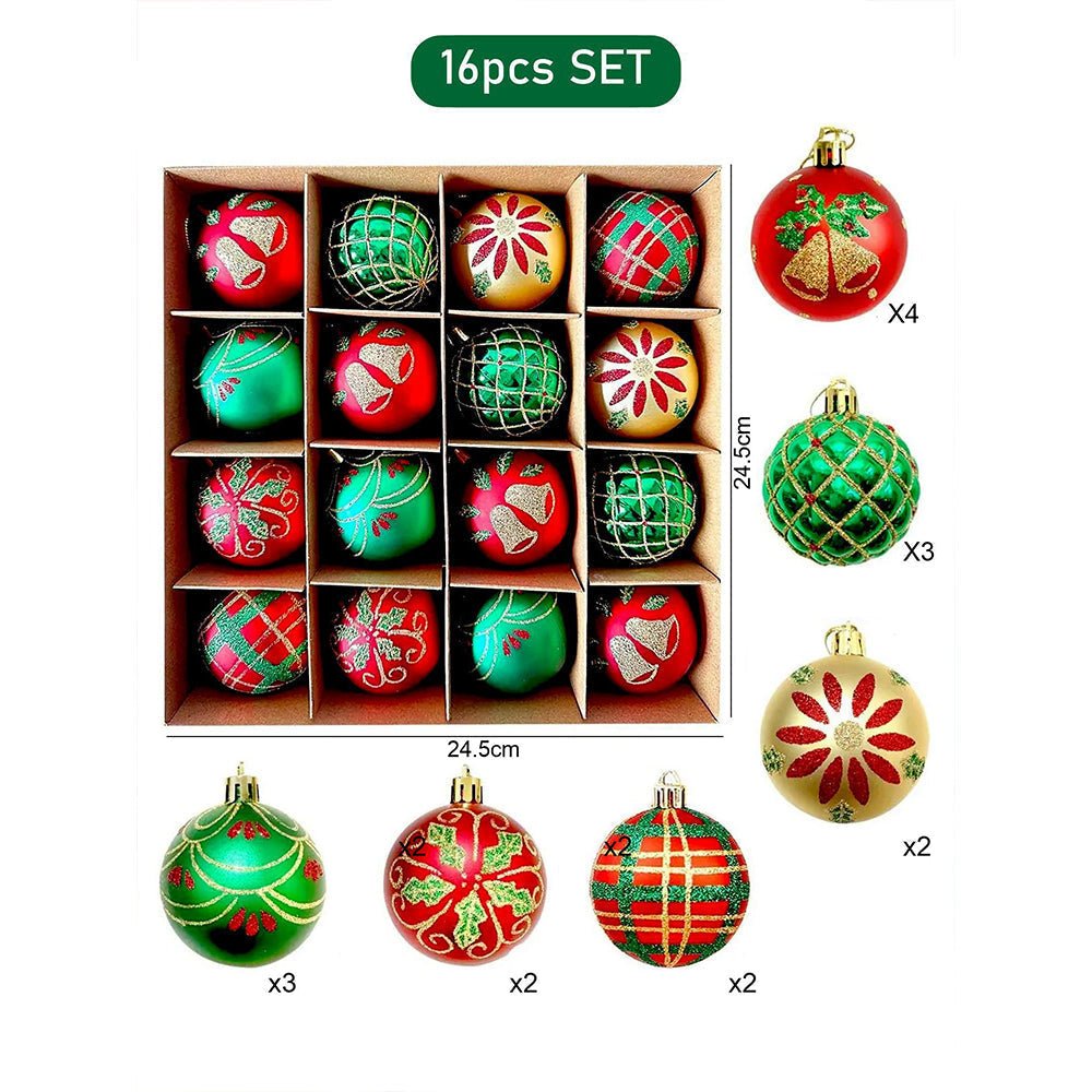 Little Surprise Box 16pcs Red Green Gold print Christmas Tree ornaments XMAS Tree decoration set - Christmas Decor