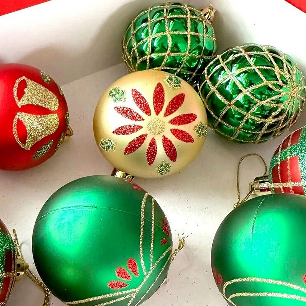 Little Surprise Box 16pcs Red Green Gold print Christmas Tree ornaments XMAS Tree decoration set - Christmas Decor