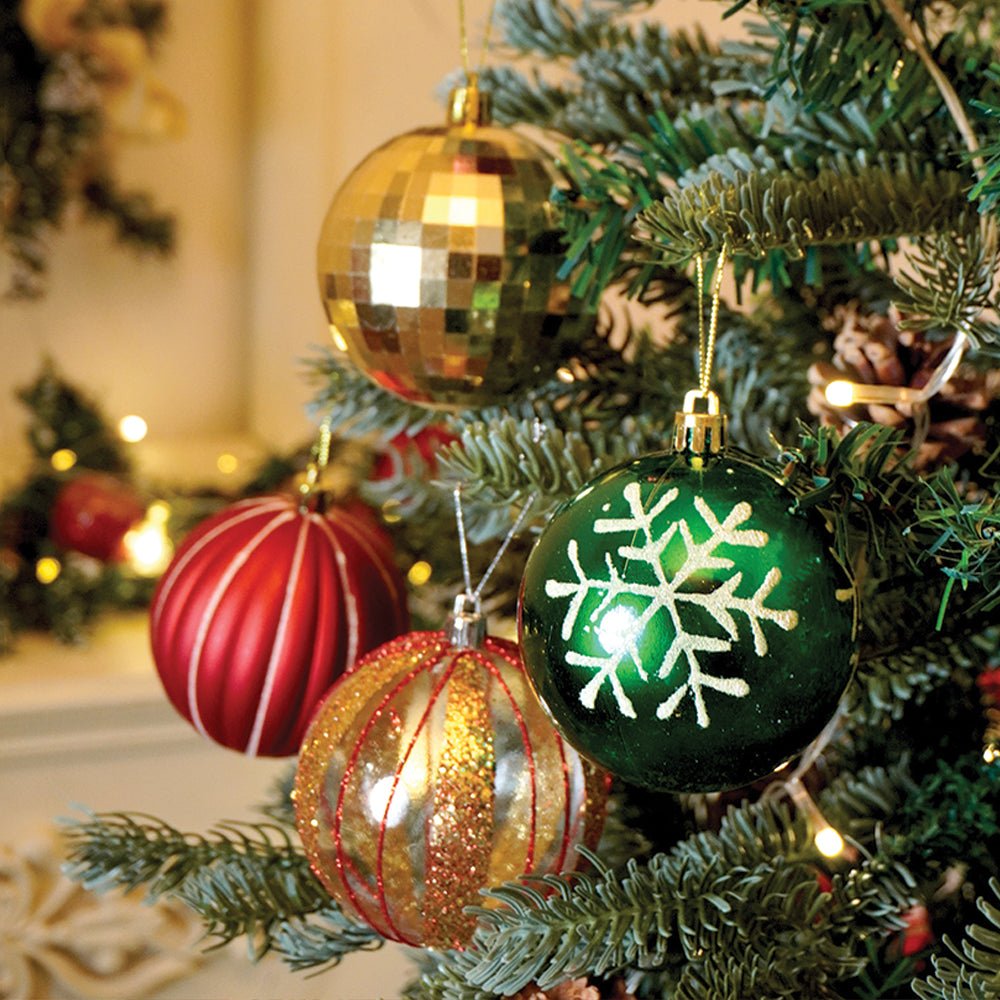 Little Surprise Box 16pcs Stripes & Snowfall Red & Green christmas Tree oranments XMAS Tree decoration set - Christmas Decor